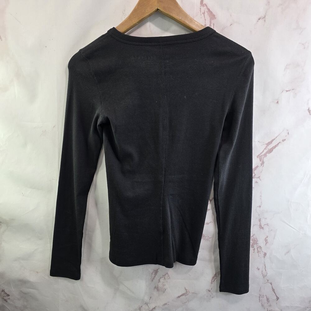 Everlane Shirt Womens Black Micro Luxe Rib Long Sleeve Henley Pima Supima - Picture 5 of 10